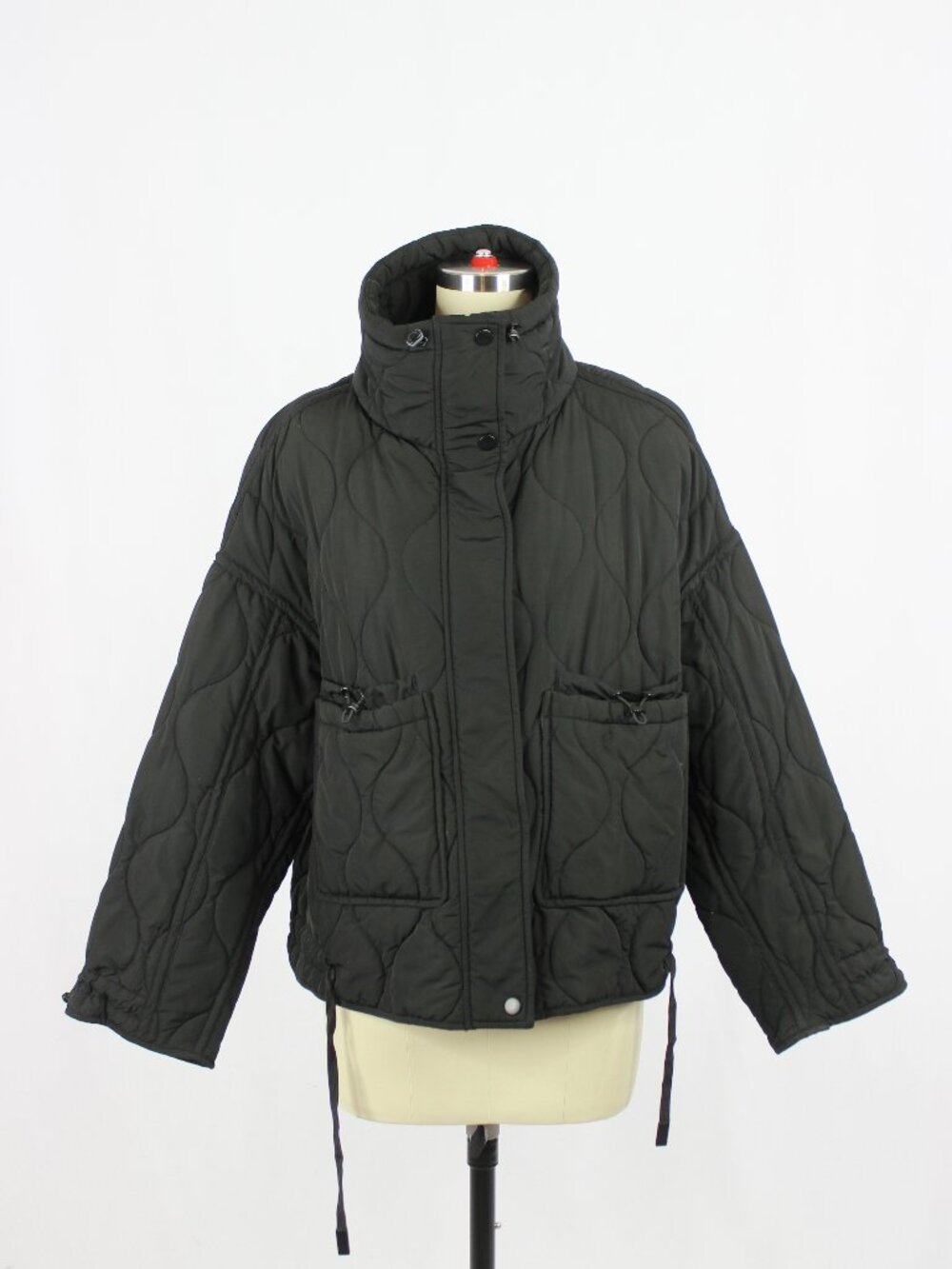 ZARA Black Quilted Stand Collar Relaxed Boxy Puffer Jacket, Size S